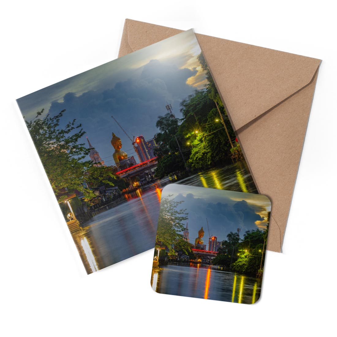 1 x Greeting Card & Coaster Set - Bangkok Canal Travel #50187