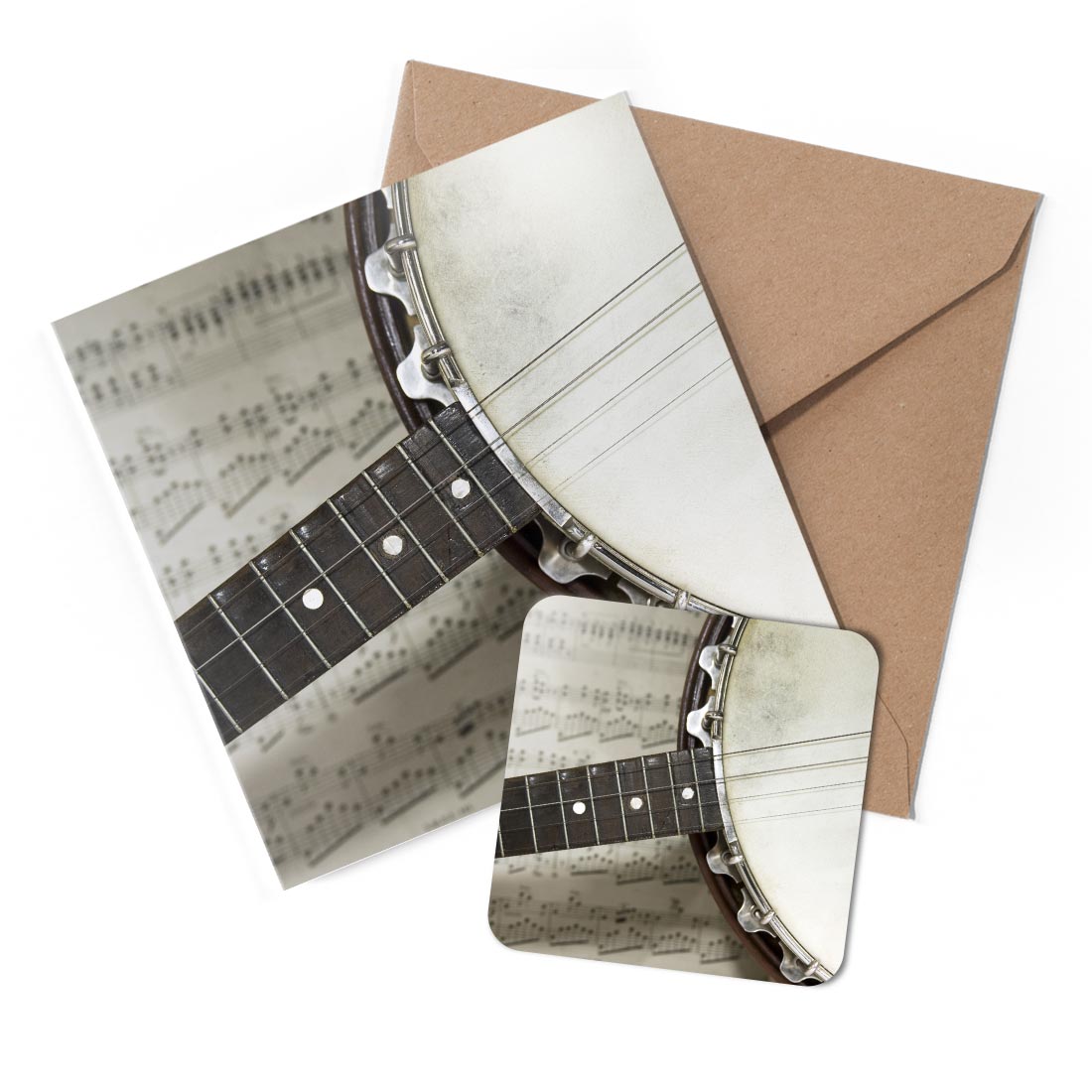 1 x Greeting Card & Coaster Set - Banjo Guitar and Music #50189