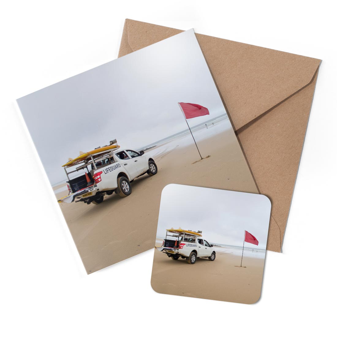 1 x Greeting Card & Coaster Set - Beach Lifeguard Cornwall England Surf #50203
