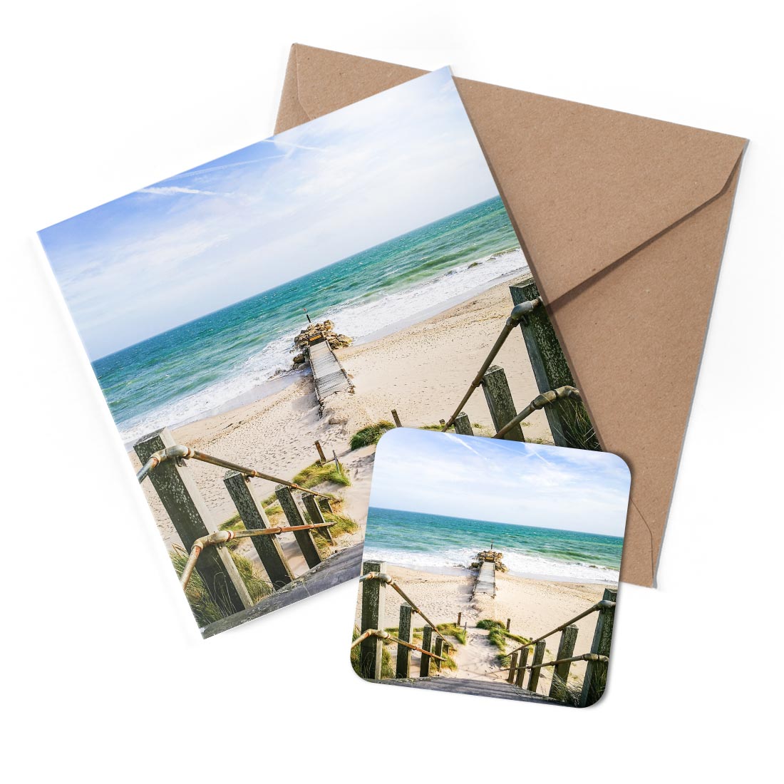 1 x Greeting Card & Coaster Set - Bournemouth Beach England UK #50360