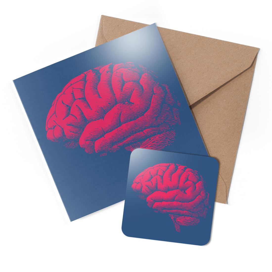 1 x Greeting Card &amp; Coaster Set - Brain Psychology Mental Health #50372 AN9929