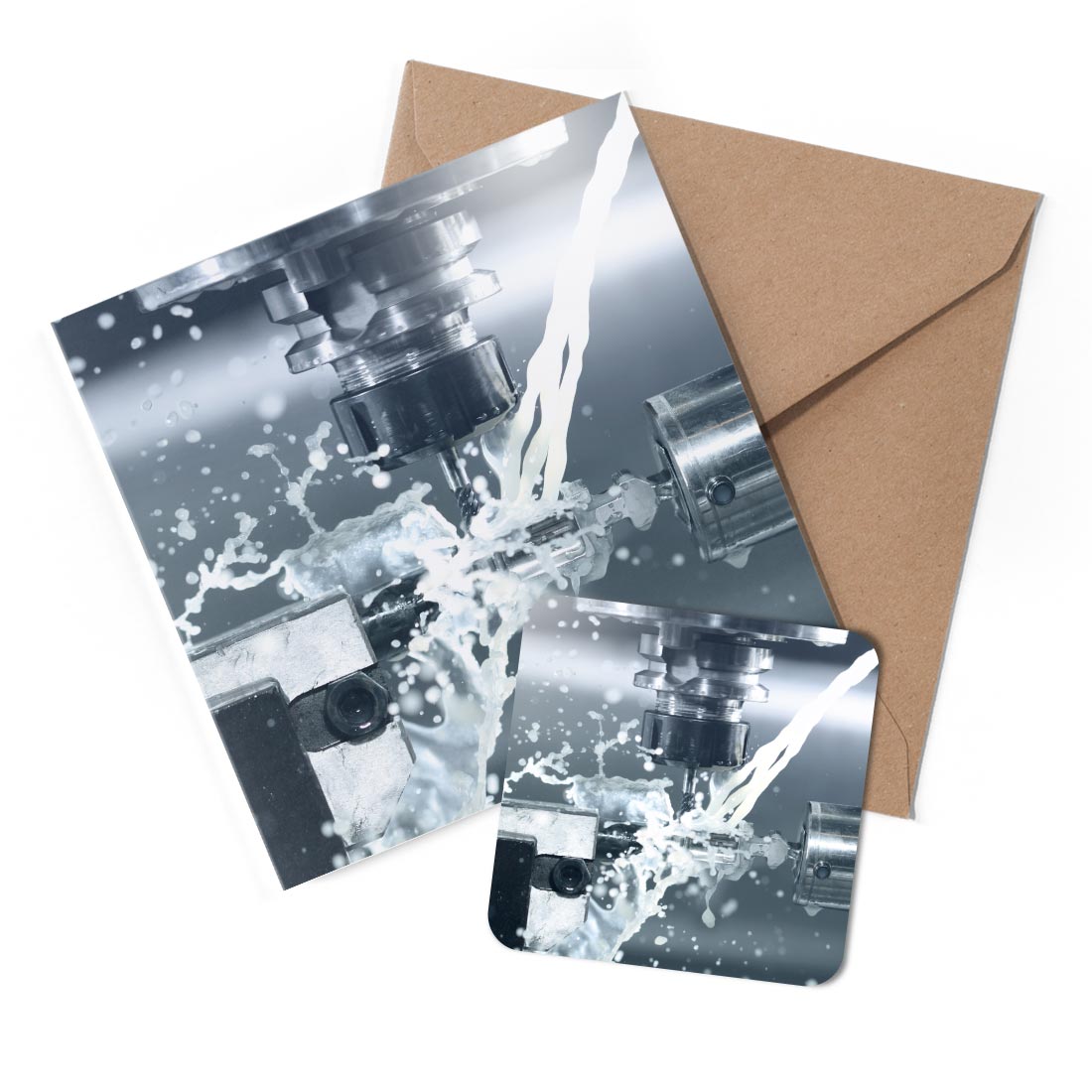 1 x Greeting Card & Coaster Set - CNC Metal Cutting Machine Coolant #50552