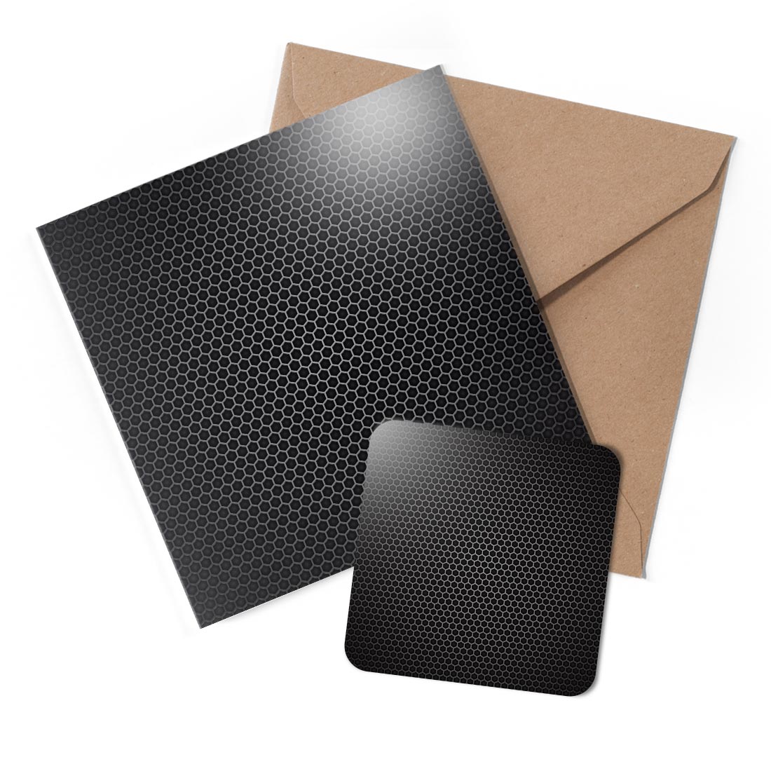 1 x Greeting Card & Coaster Set - Cool Black Honeycomb Pattern #50600