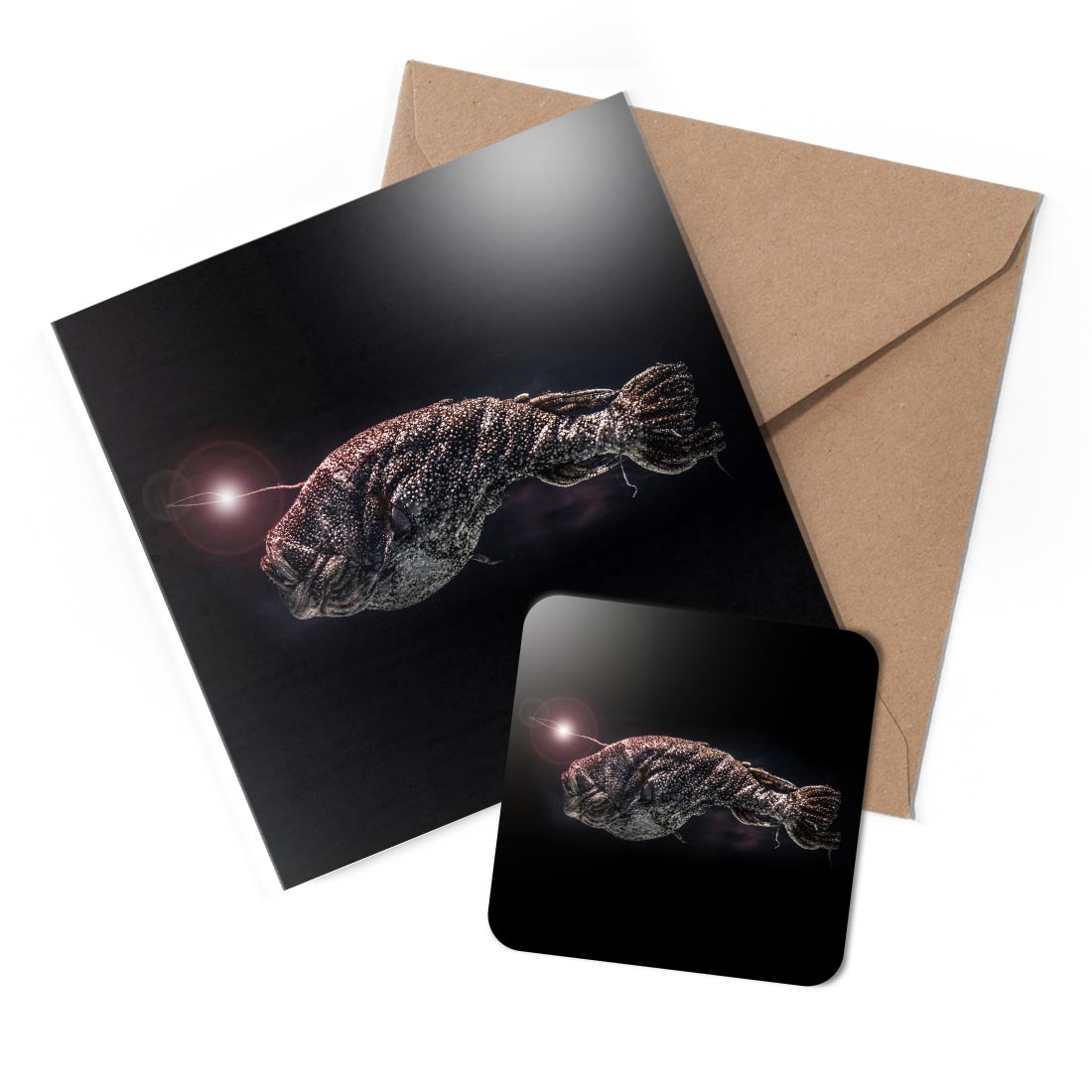 1 x Greeting Card & Coaster Set - Deep-Sea Stingray Ugly Fish #50740