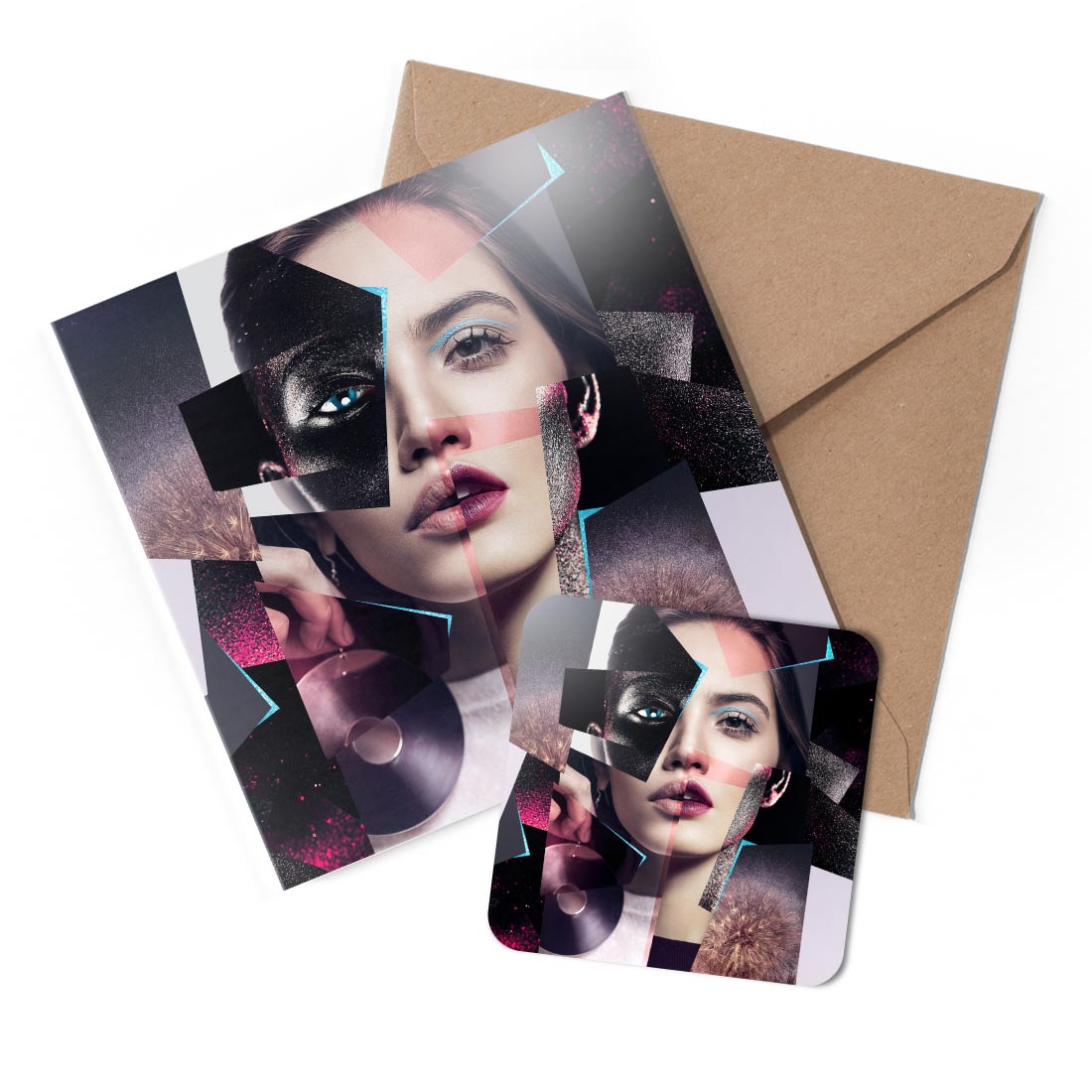 1 x Greeting Card & Coaster Set - Fashion Makeup Model Art Female #50873