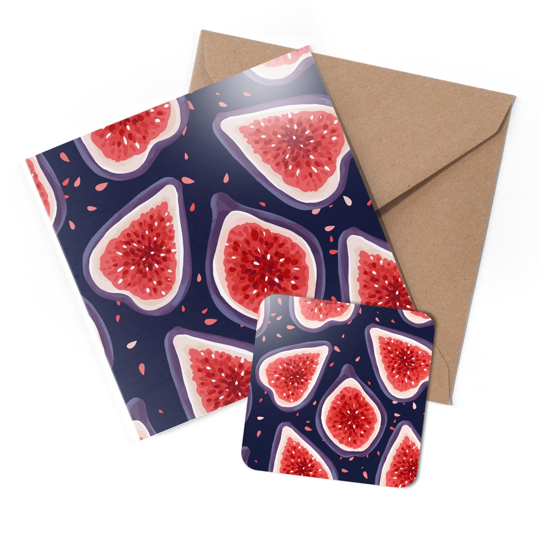 1 x Greeting Card & Coaster Set - Fig Fruit Pattern #50891