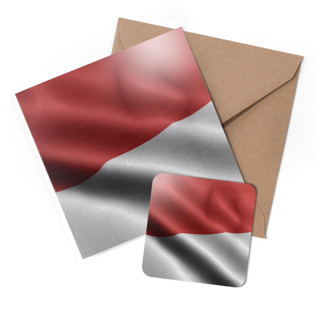 1 x Greeting Card & Coaster Set - Indonesia Flag Travel #51227