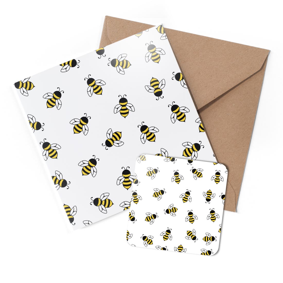 1 x Greeting Card & Coaster Set - Little Bumble Bee Pattern #51346