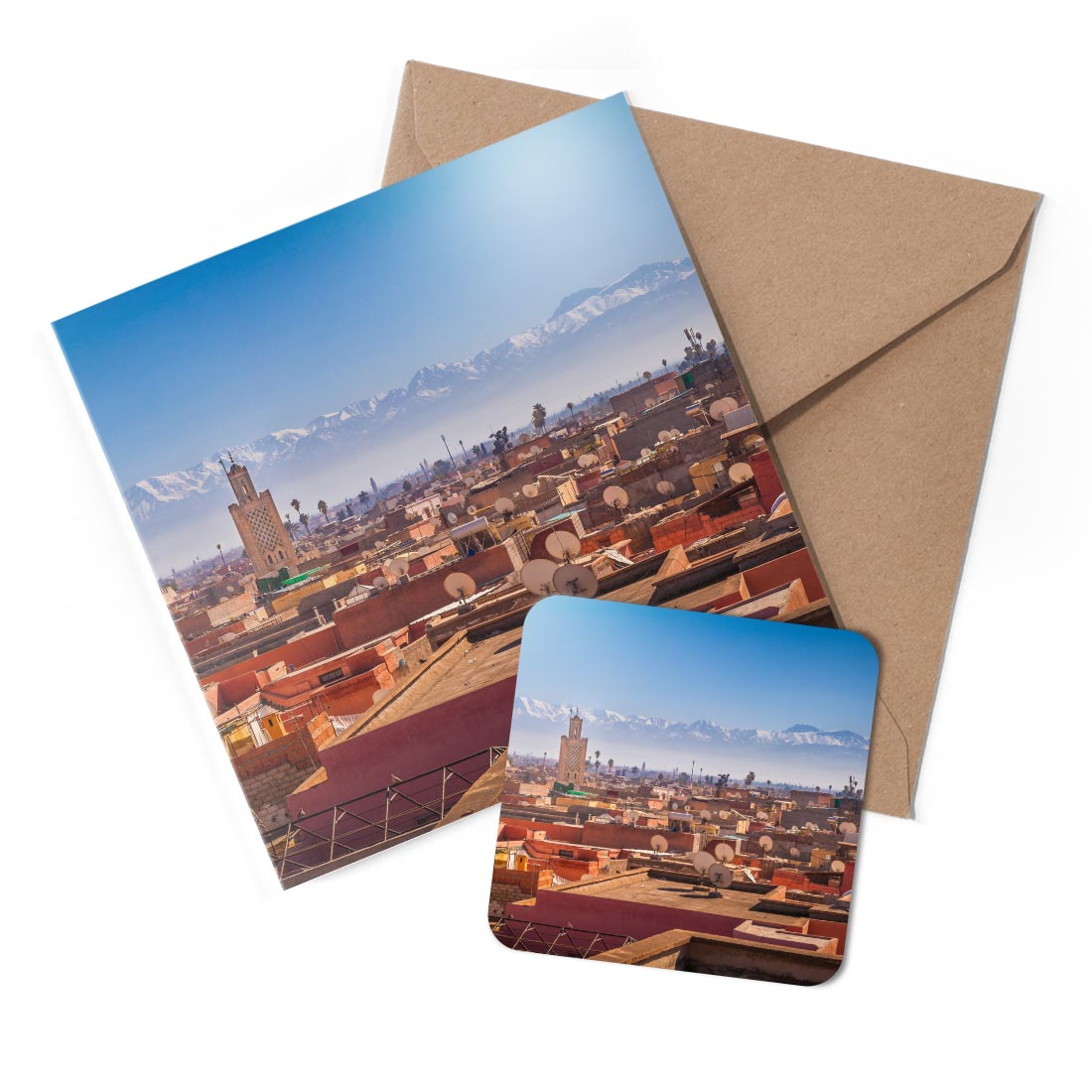 1 x Greeting Card & Coaster Set - Marrakech Morocco Travel #51419
