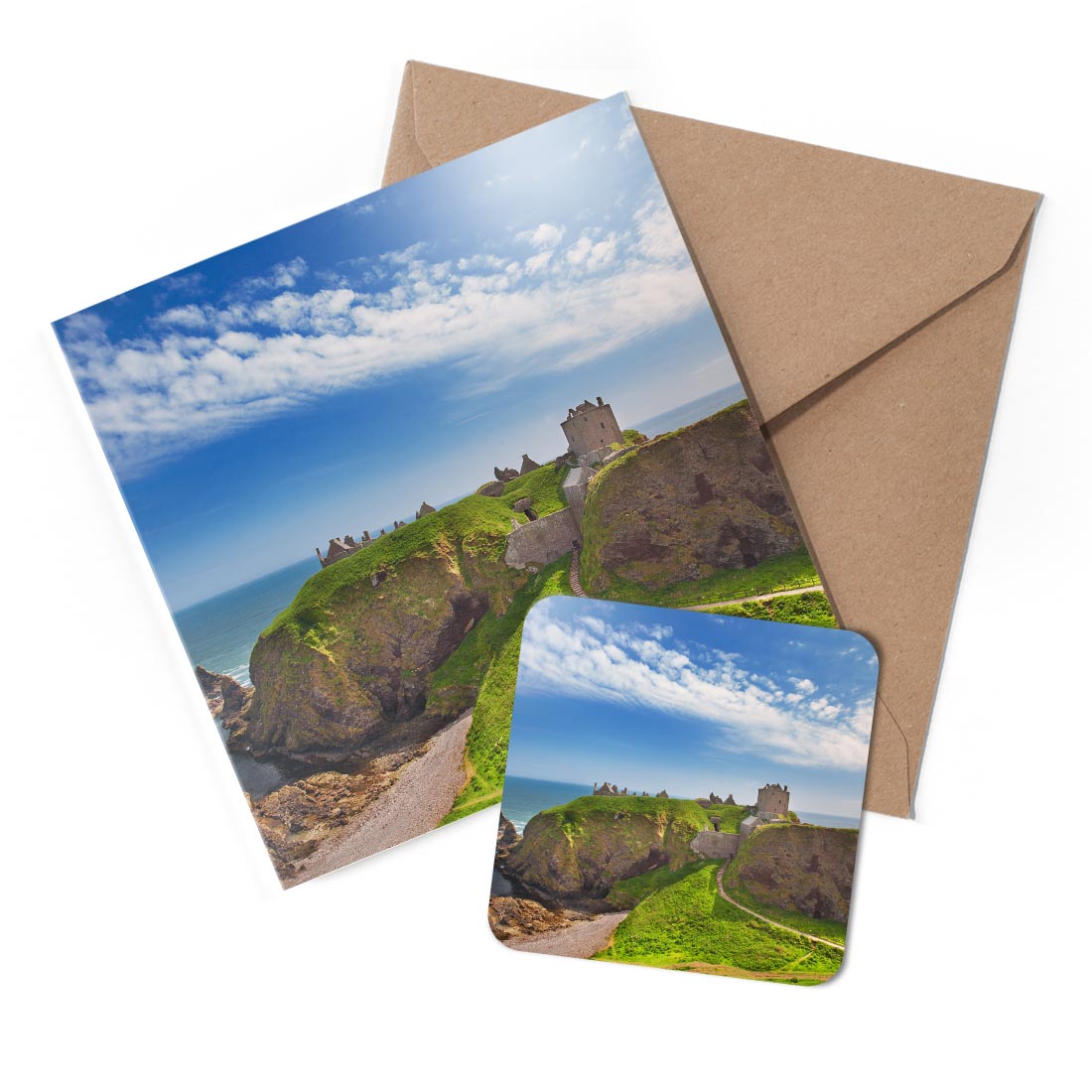 1 x Greeting Card & Coaster Set - Medieval Dunnottar Castle Scotland #51430
