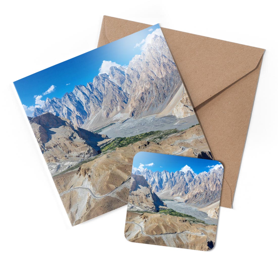 1 x Greeting Card & Coaster Set - Mountains Karakoram Highway Pakistan #51525
