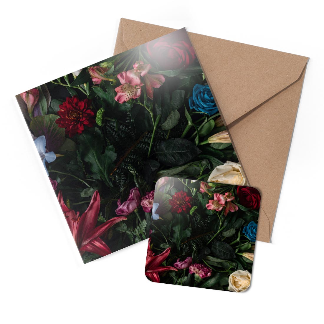 1 x Greeting Card & Coaster Set - Pretty Flowers Floral Garden #51787
