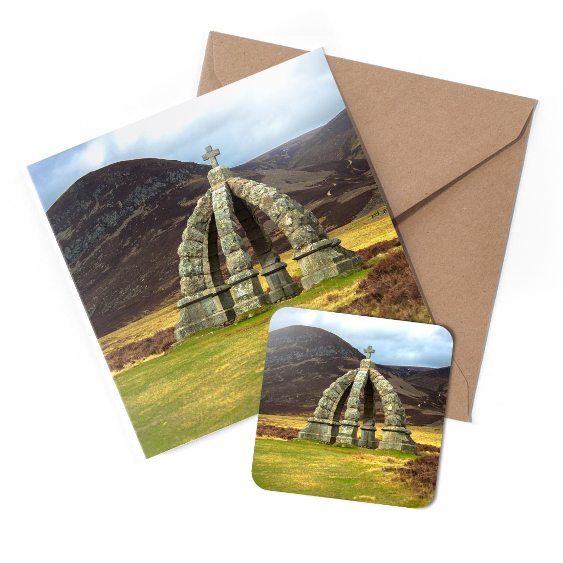 1 x Greeting Card & Coaster Set - Queen's Well Cairngorm Scotland #51833