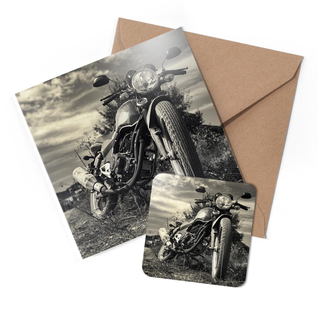 1 x Greeting Card & Coaster Set - Retro Motorbike Motorcycle #51900