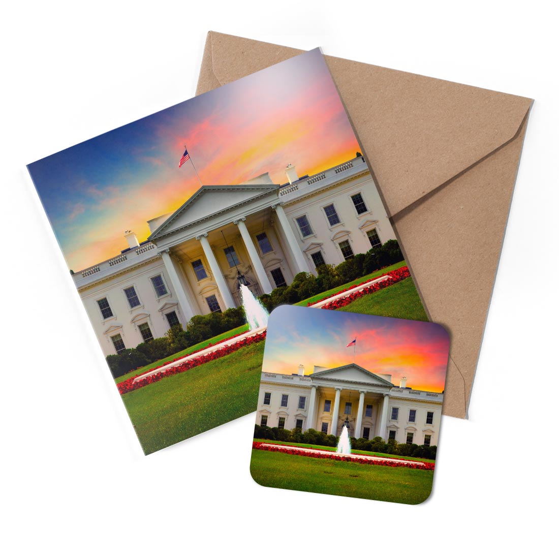 1 x Greeting Card & Coaster Set - The White House Washington DC USA #52266 AN10154
