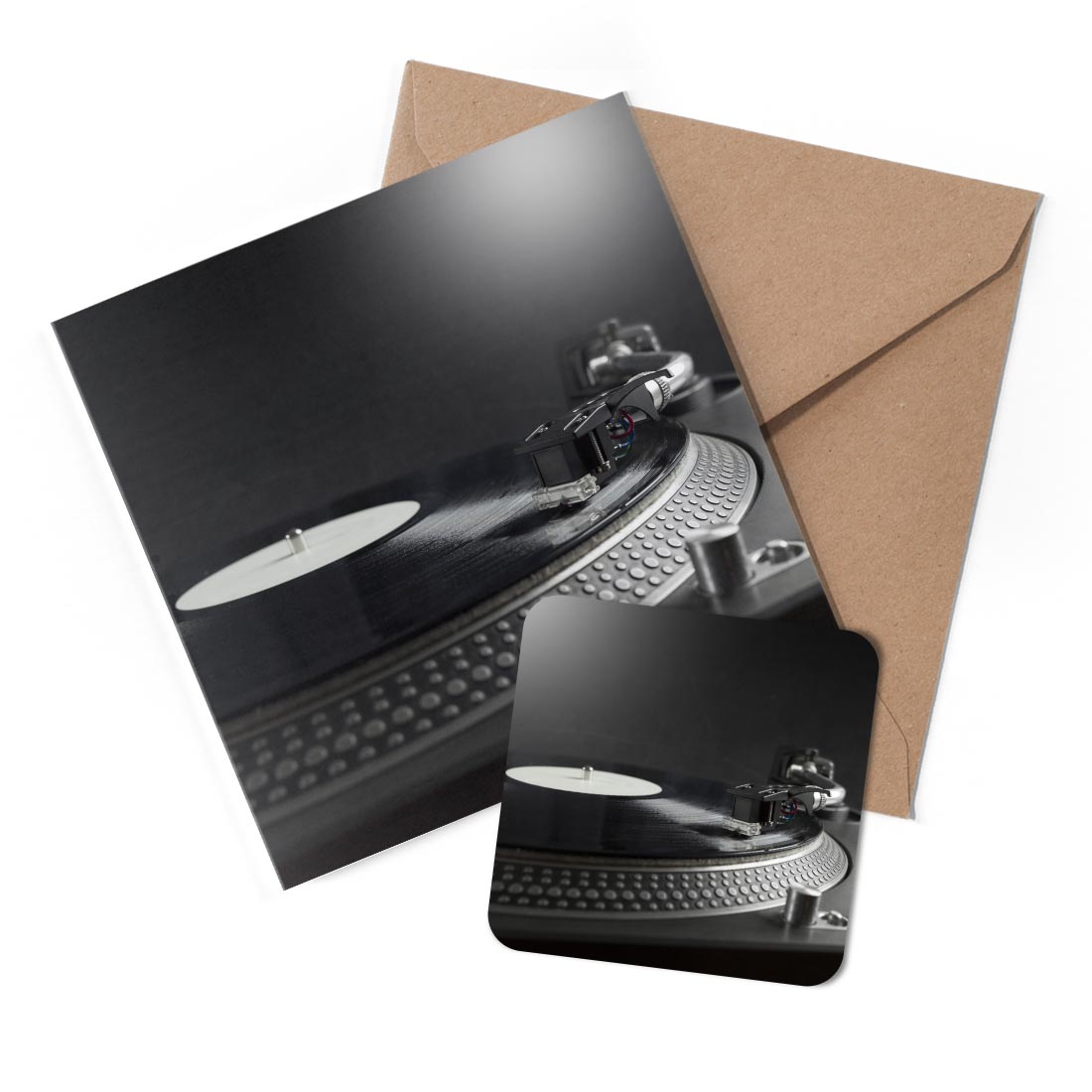 1 x Greeting Card & Coaster Set - Turntable Vinyl Player Music DJ #52325