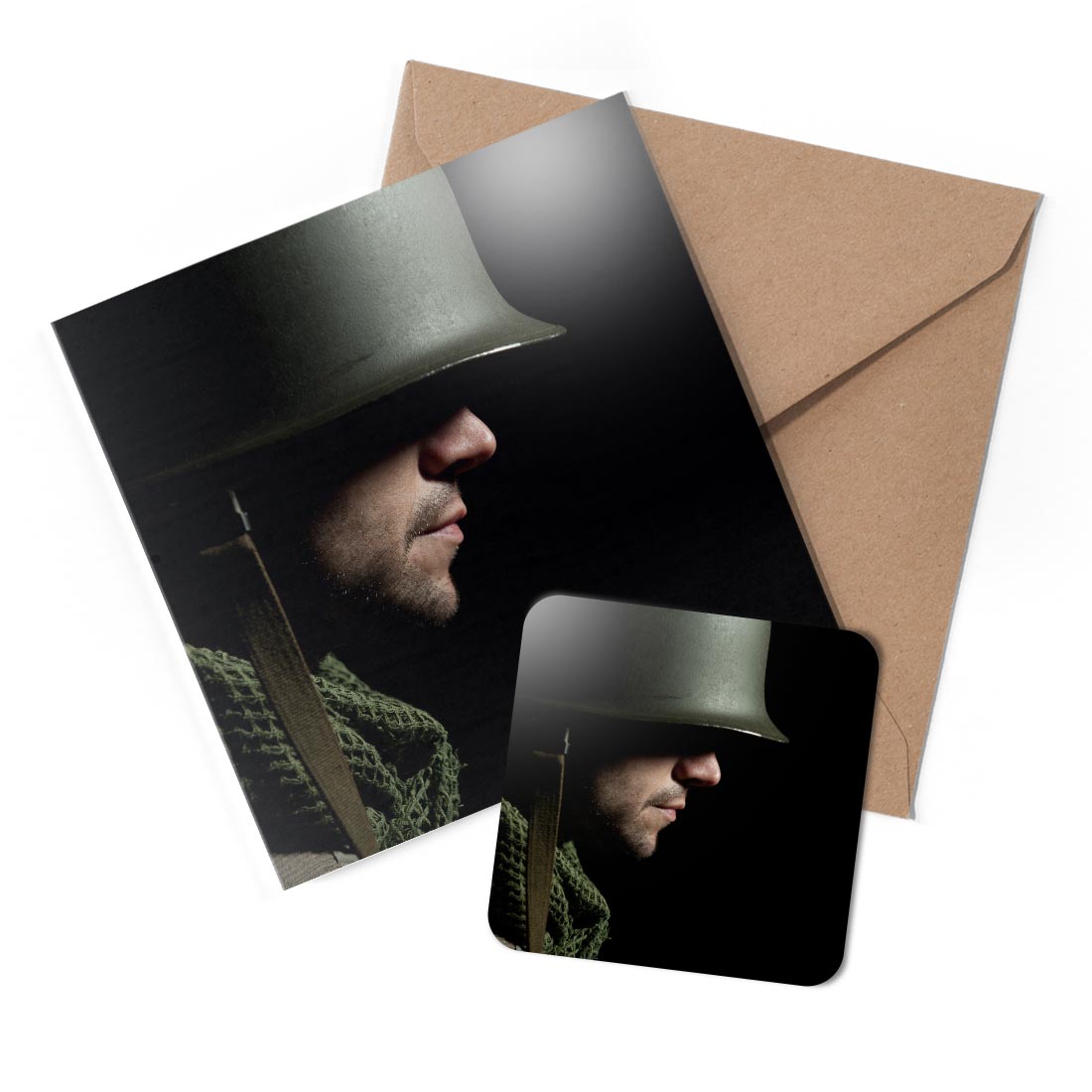 1 x Greeting Card & Coaster Set - WW2 American Soldier War Army #52525
