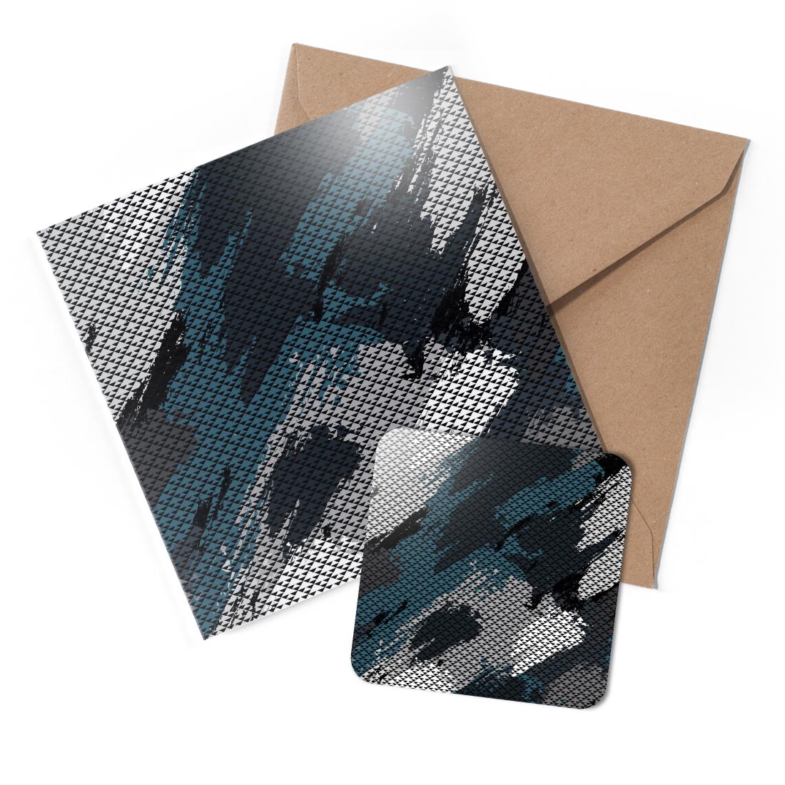 1 x Greeting Card & Coaster Set - Abstract Camo Tech Modern Pattern #52572