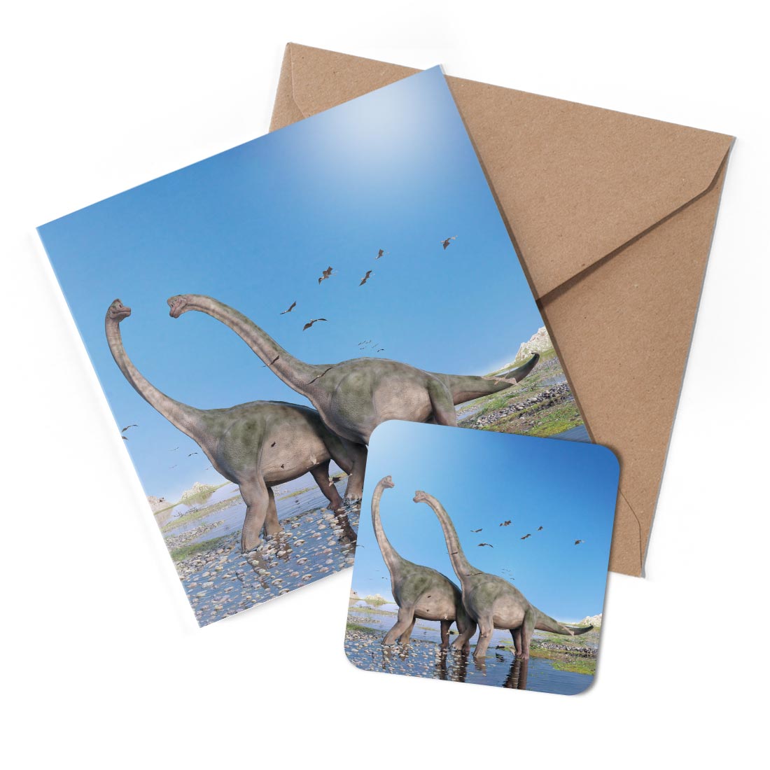 1 x Greeting Card & Coaster Set - Brachiosaurus Largest Dinosaur Dino #52681