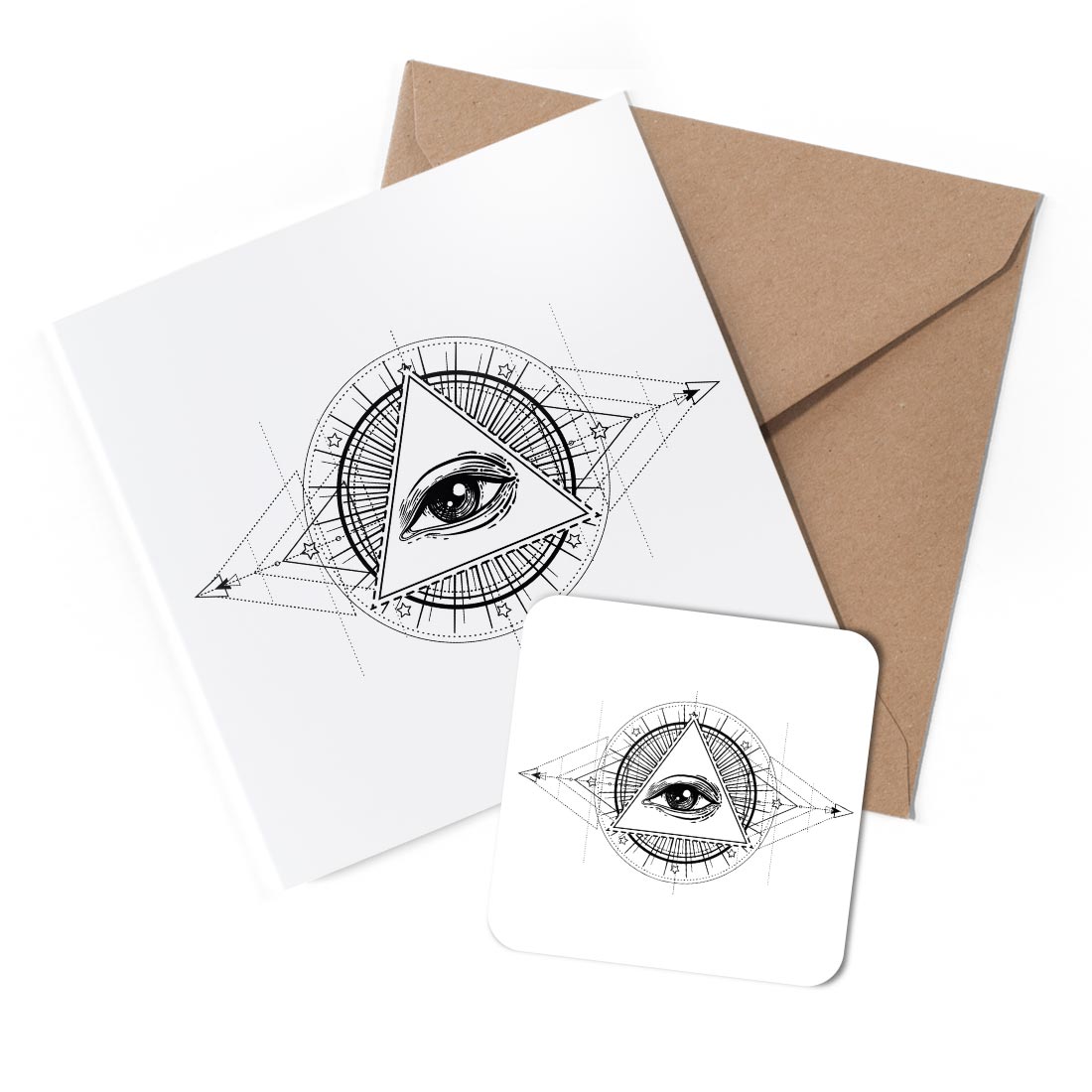 1 x Greeting Card & Coaster Set - Eye of Providence Masonic All Seeing #52834