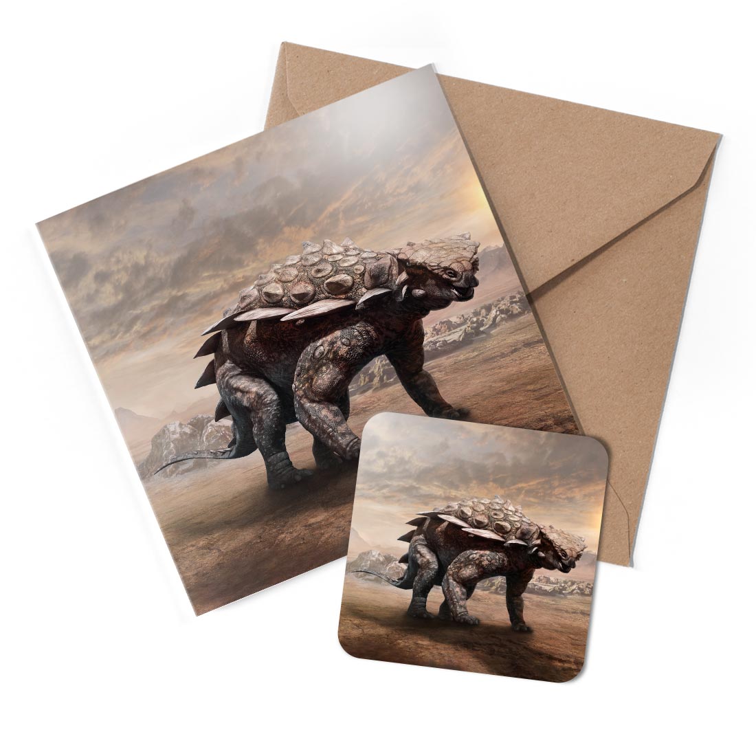 1 x Greeting Card & Coaster Set - Gargoyleosaurus Dinosaur Extinct Kids #52885
