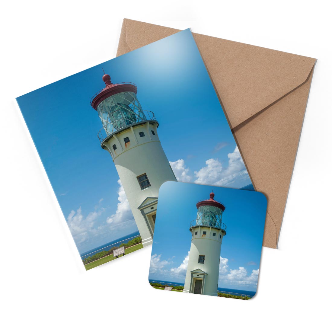 1 x Greeting Card & Coaster Set - Kilauea Lighthouse Kauai Hawaii #53015