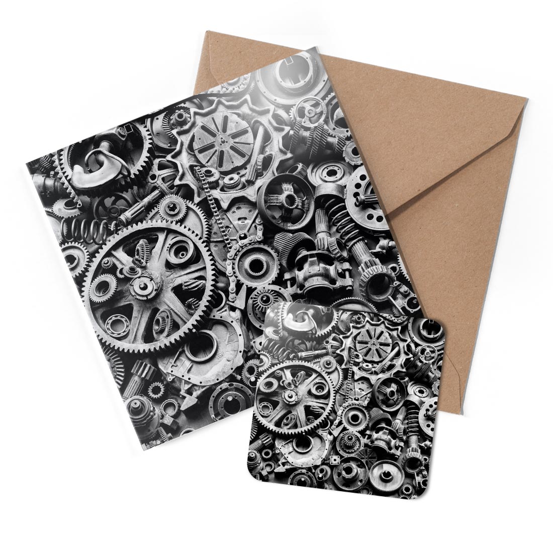 1 x Greeting Card & Coaster Set - Machine Parts Gears Mechanic Engineer #53052