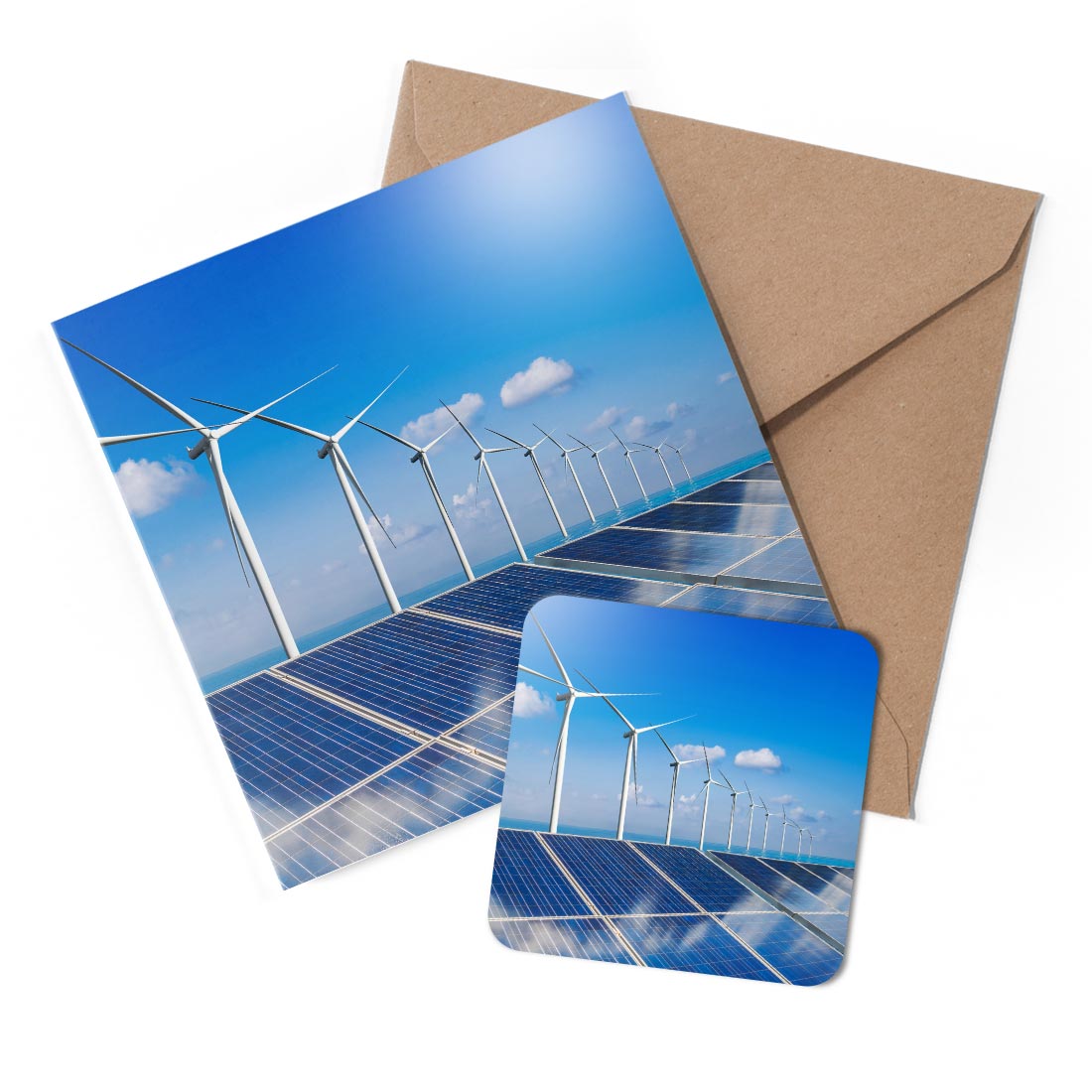 1 x Greeting Card & Coaster Set - Renewable Energy Sustainability #53363