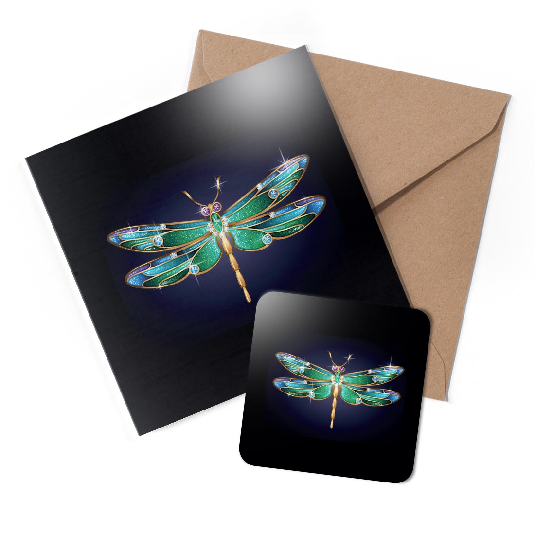 1 x Greeting Card & Coaster Set - Pretty Dragonfly Fly Travel Insect Bug #58487