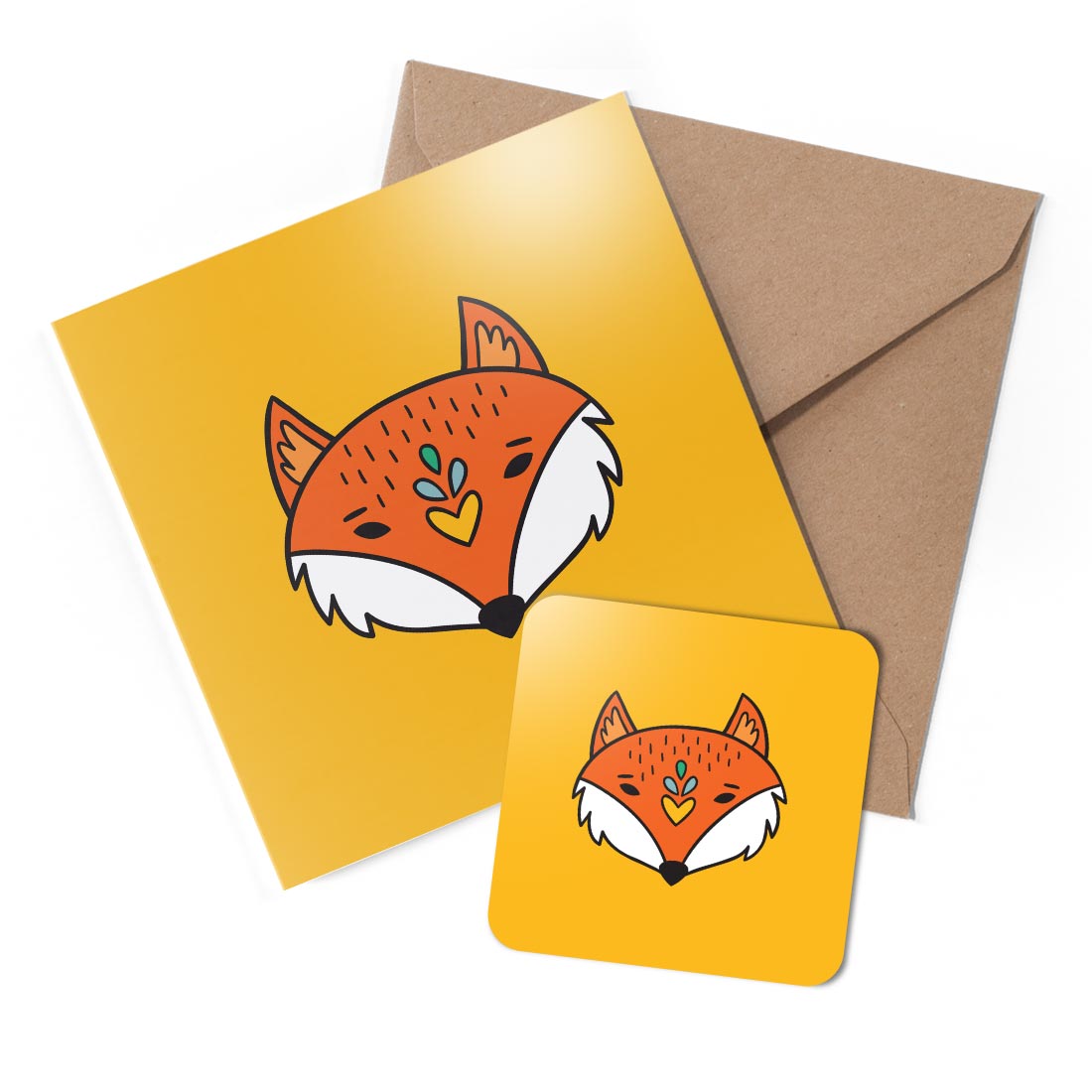 1 x Greeting Card & Coaster Set - Ginger Fox Vixen Animals Wild Woods #58673