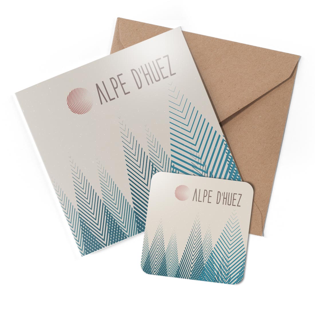 1 x Greeting Card & Coaster Set - Alpe d'Huez France Ski Mountains Travel #58894