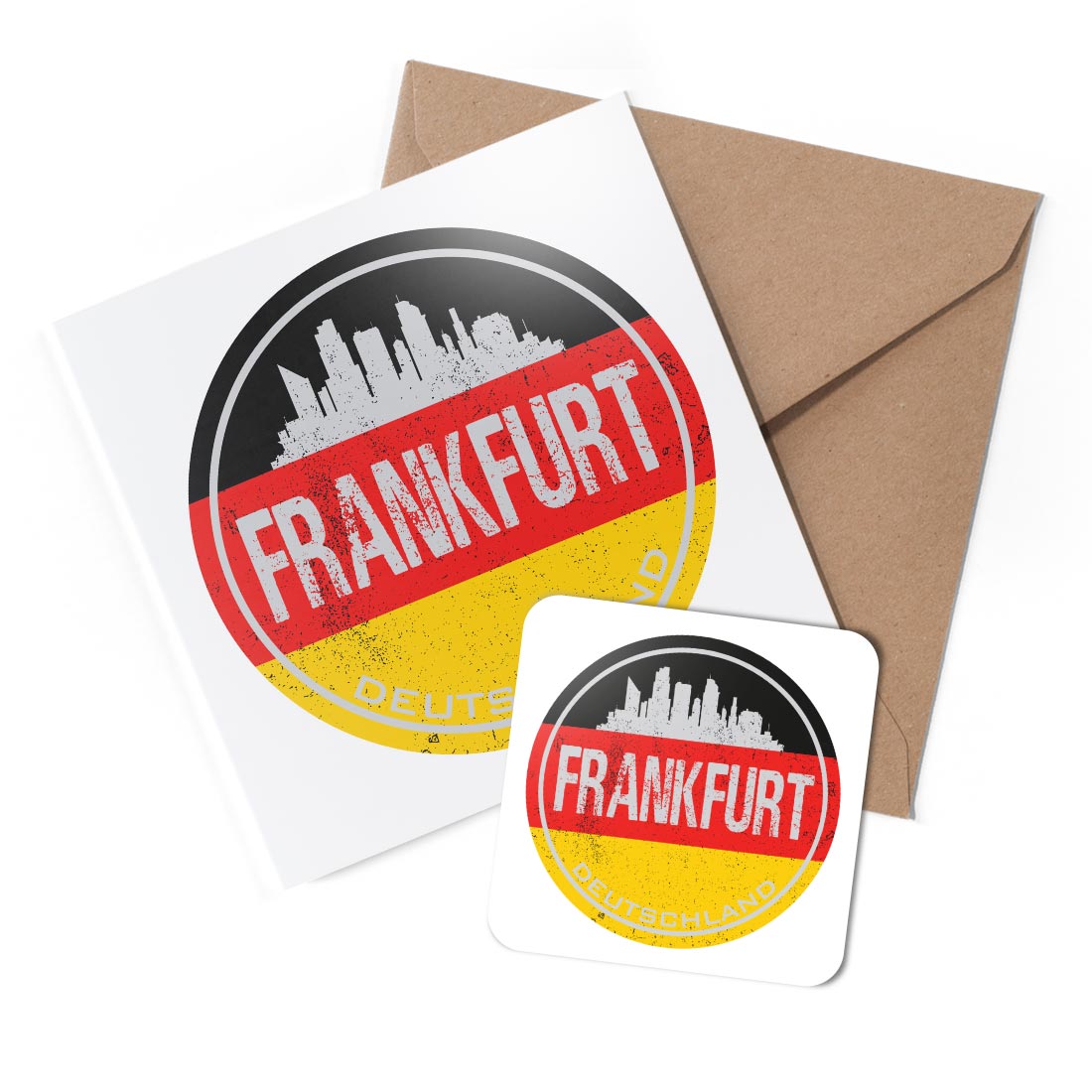 1 x Greeting Card & Coaster Set - Frankfurt Germany Flag German Travel #58926