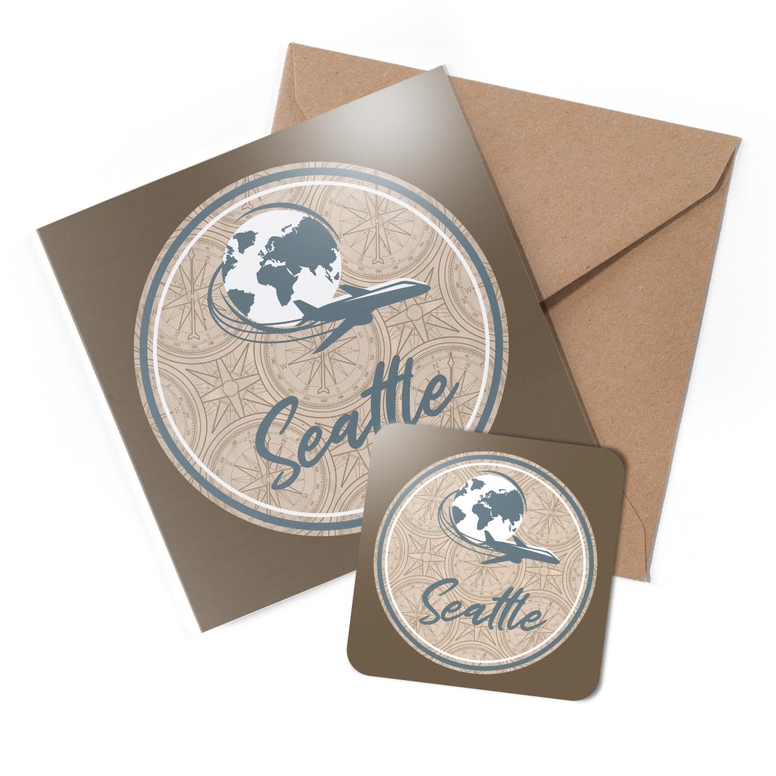 1 x Greeting Card & Coaster Set - Seattle America USA City State Travel #59008