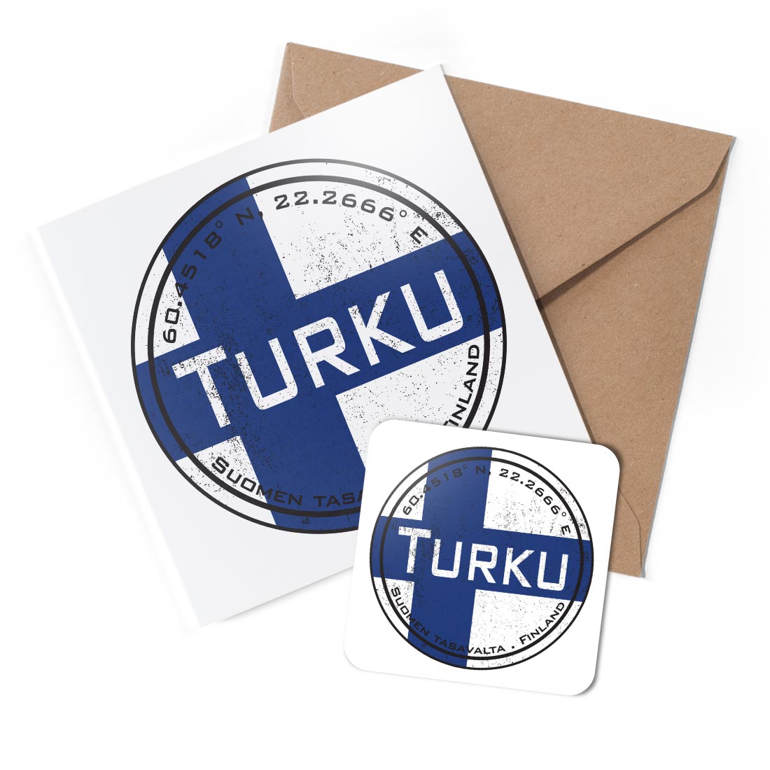 1 x Greeting Card & Coaster Set - Turku Finland Flag Circle #59336