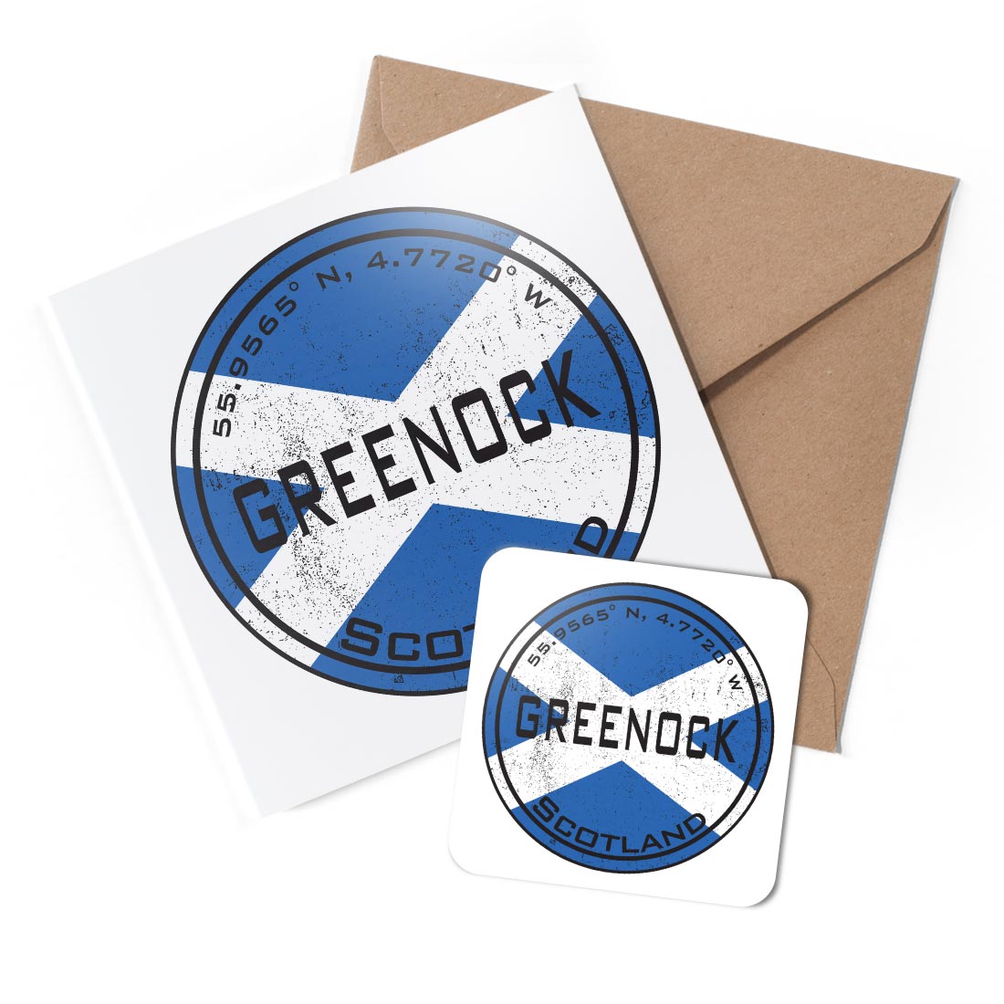 1 x Greeting Card & Coaster Set - Greenock Scotland Flag Circle #59485