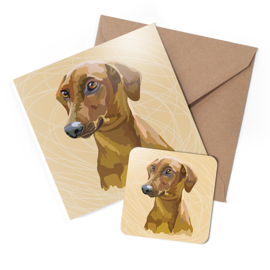 1 x Greeting Card & Coaster Set - Dachshund Sausage Dog Animal #59574 AN9674