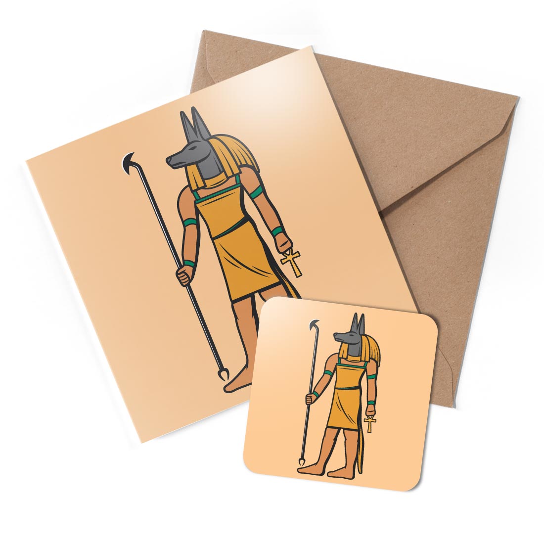 1 x Greeting Card & Coaster Set - Anubis Egyptian Religion Egypt #59586