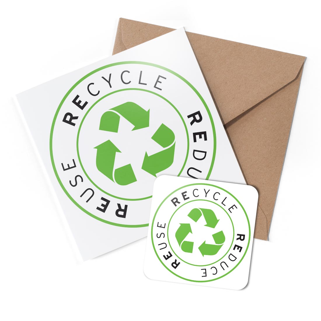 1 x Greeting Card & Coaster Set - Reduce Reuse Recycle Stamp #59659