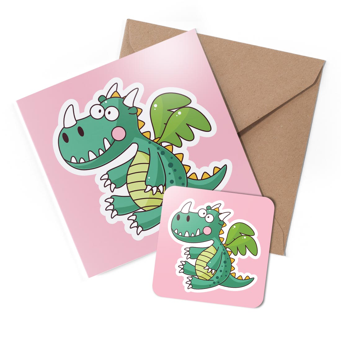1 x Greeting Card & Coaster Set - Spinosaurus Dinosaur Drawing #59701