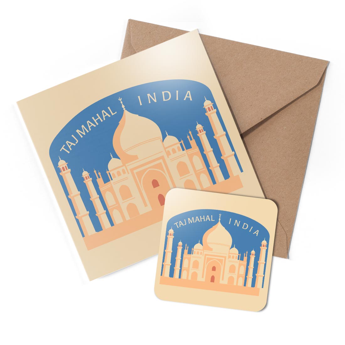 1 x Greeting Card & Coaster Set - Taj Mahal Palace India Retro #59797