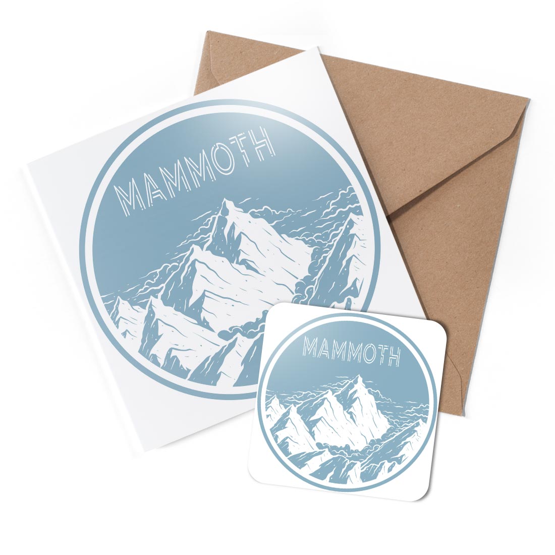 1 x Greeting Card & Coaster Set - Mammoth Mountain Travel Ski Snowboard #59942