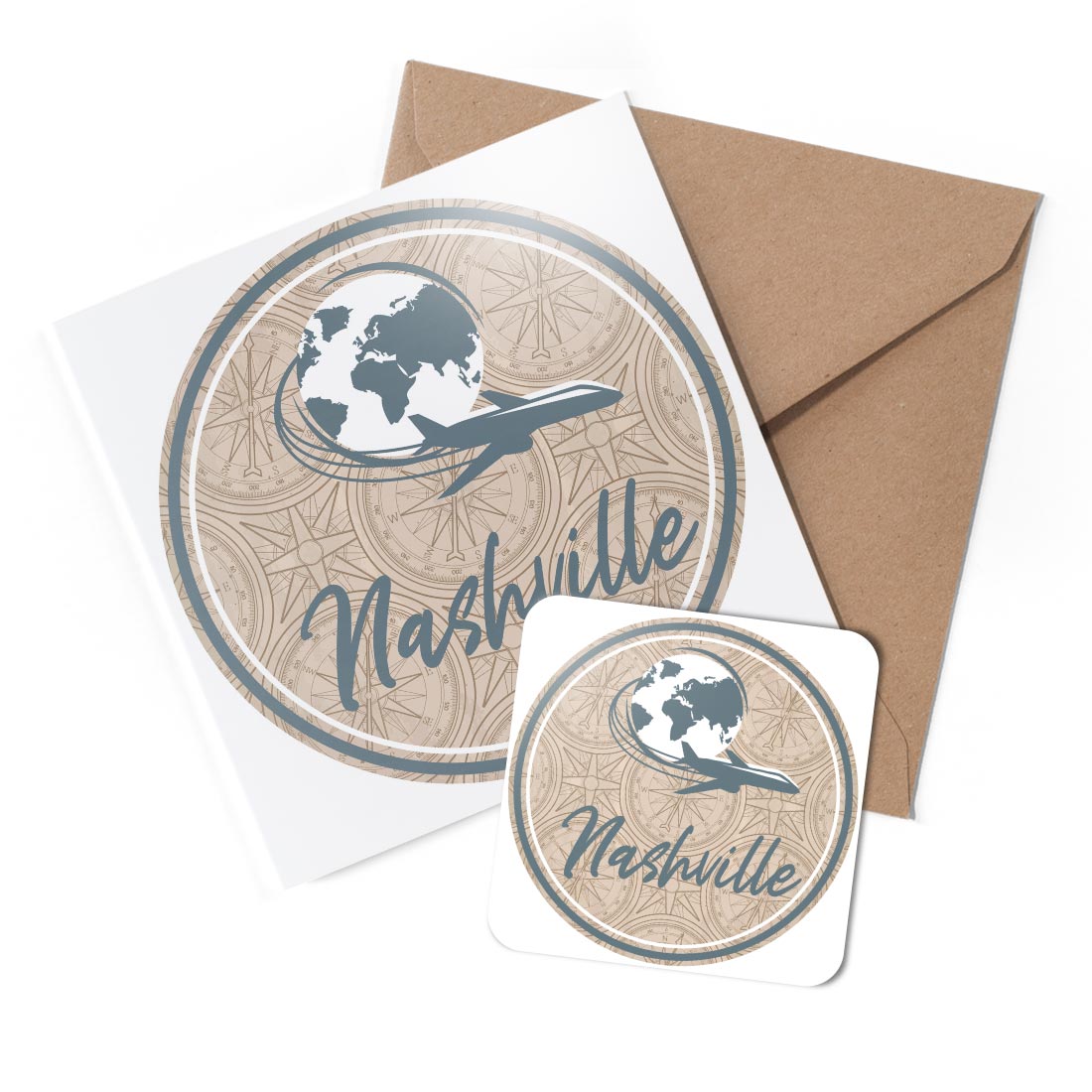 1 x Greeting Card & Coaster Set - Nashville America World USA Travel US #59969