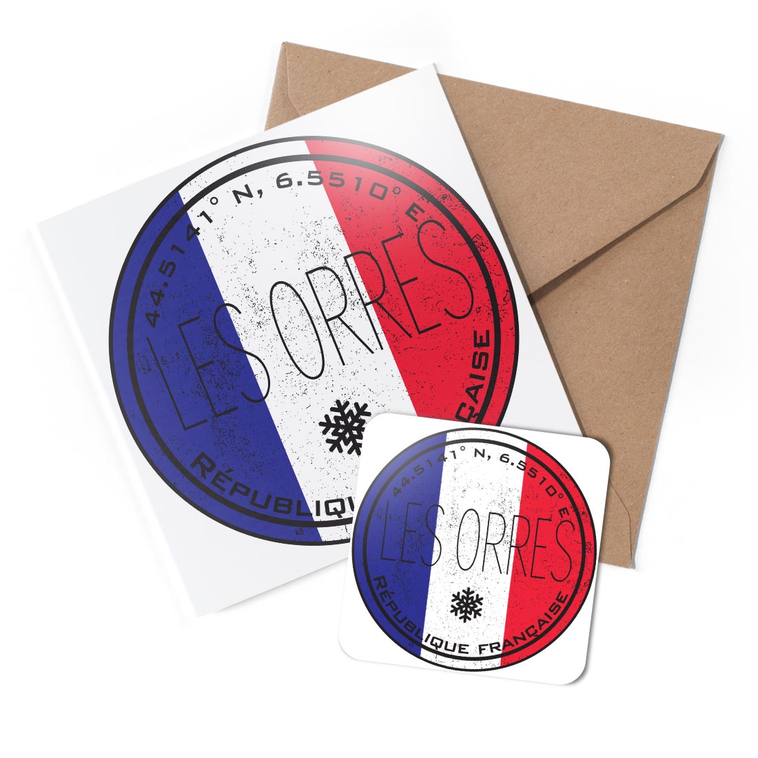 1 x Greeting Card & Coaster Set - Les Orres France Flag Circle #60197