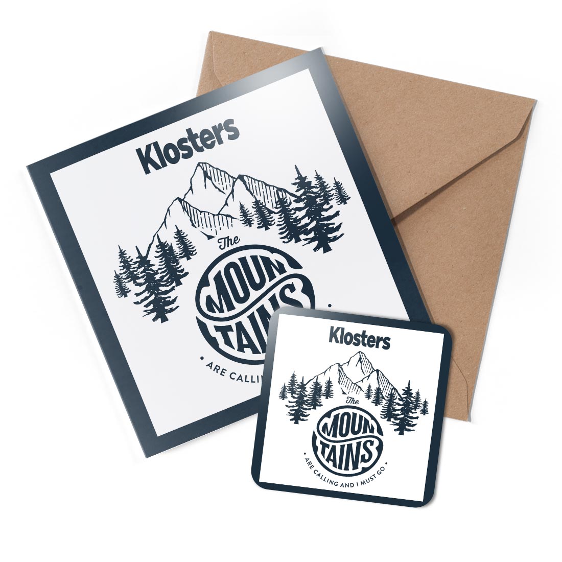 1 x Greeting Card & Coaster Set - Klosters Mountains Emblem Camping #60279