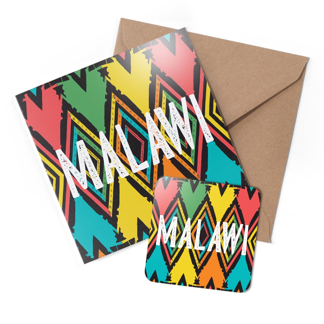 1 x Greeting Card & Coaster Set - Malawi African Tribal Design #60380
