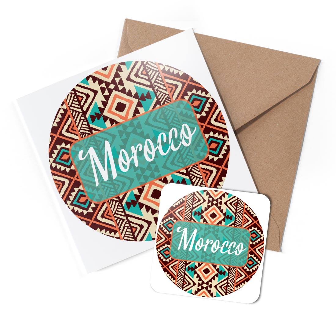 1 x Greeting Card & Coaster Set - Morocco Africa Traditional Ornament #60404