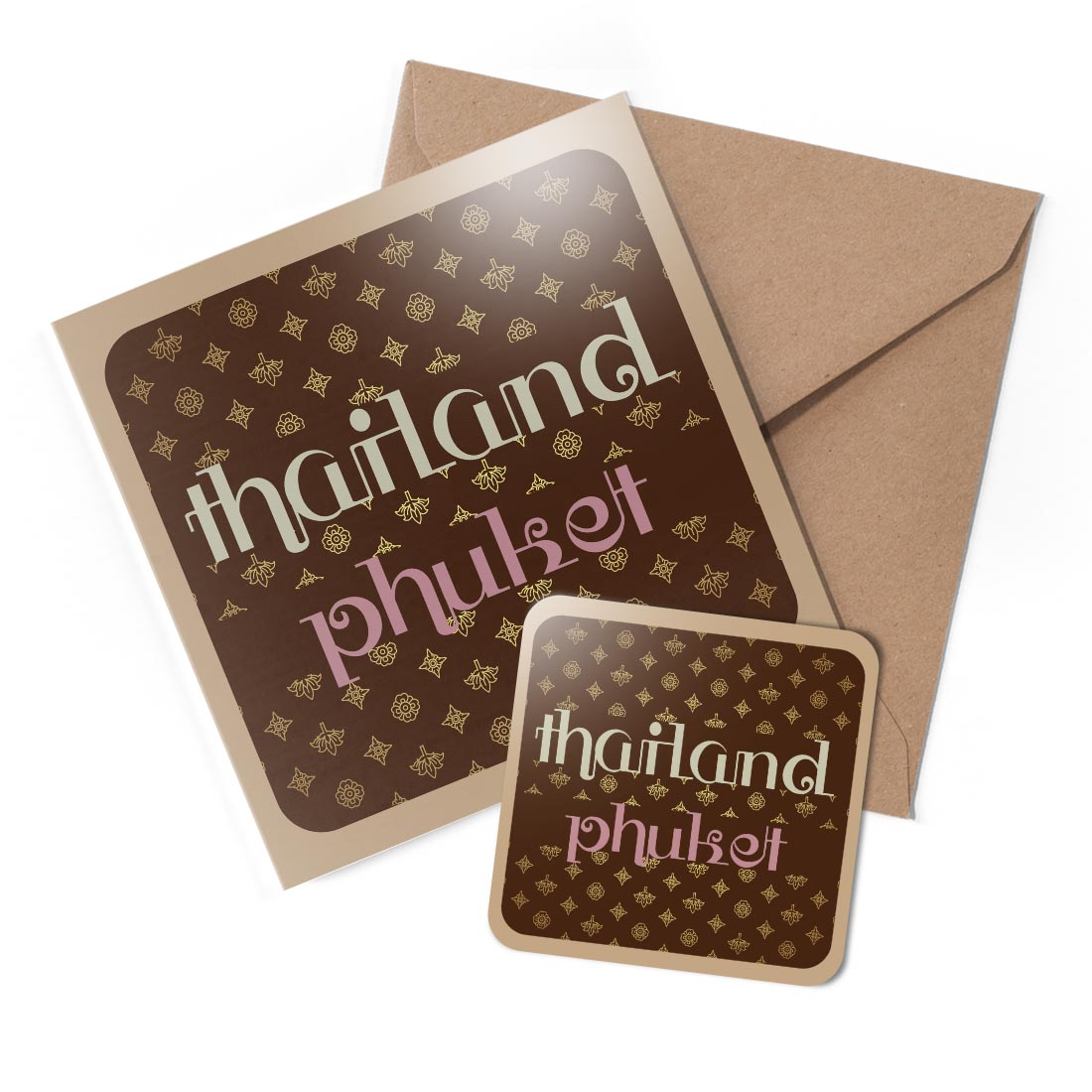 1 x Greeting Card & Coaster Set - Phuket Thailand Tribal Pattern #60448