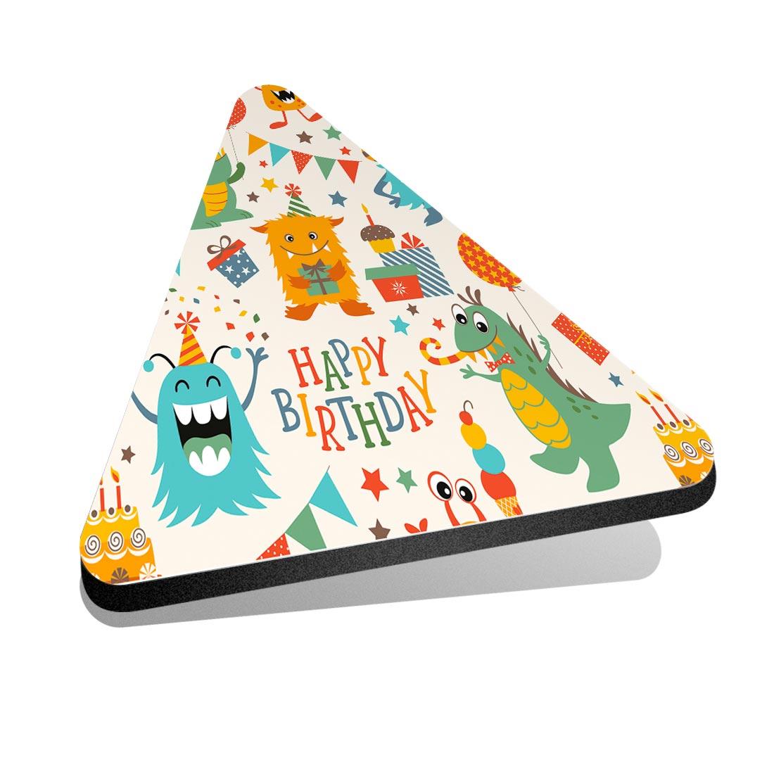 1x Triangle Fridge MDF Magnet Happy Birthday Dinosaurs Monsters Kids #170270 - Picture 1 of 1