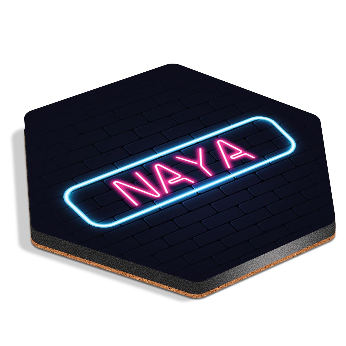 Hexagon MDF Coaster Neon Sign Design Naya Name #353383 | eBay